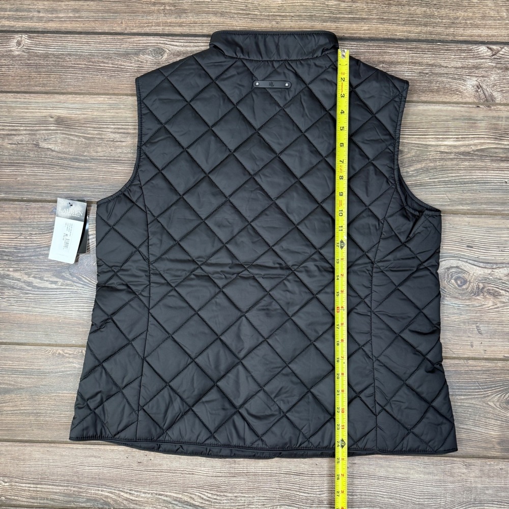 Ralph Lauren Women's Black Quilted Vest Crest Logo Preppy Style Black LARGE NEW - Picture 11 of 14